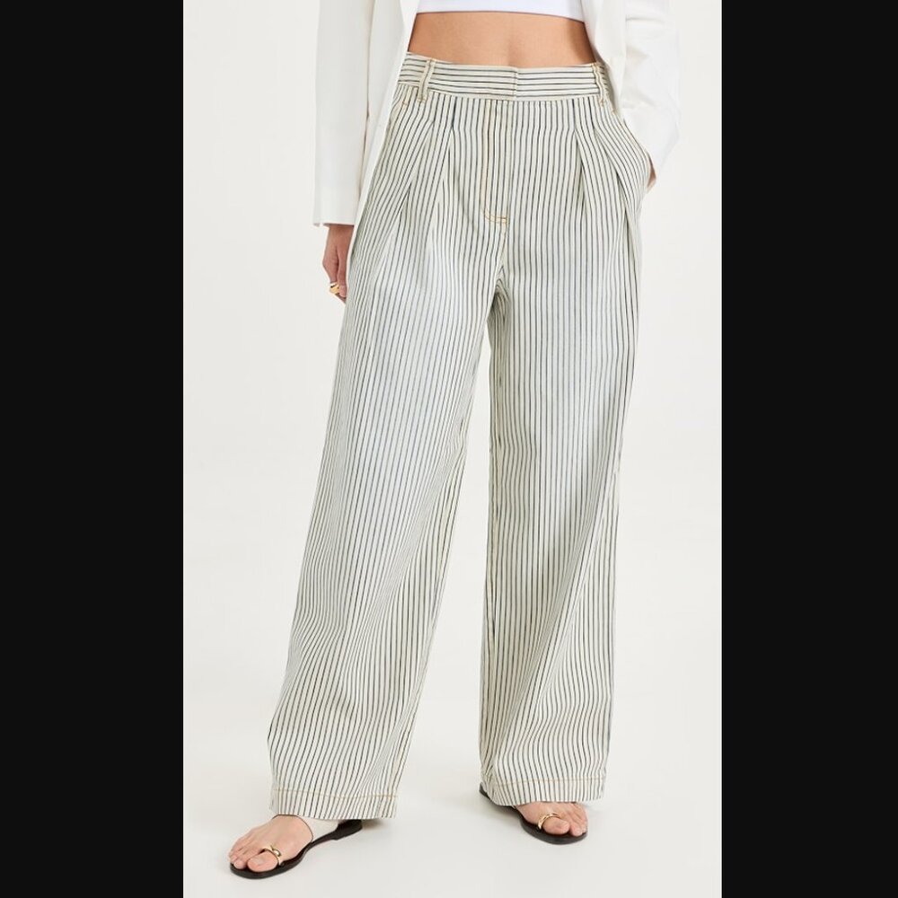 Tibi Stonewash Striped Stella Jeans Denim Pleated Trousers in size 28